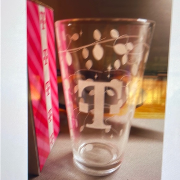 Etched Glass Tumbler with White Design - Picture 1 of 1